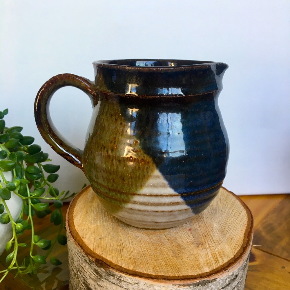 Handmade Pottery Green Blue Creamer / Pitcher